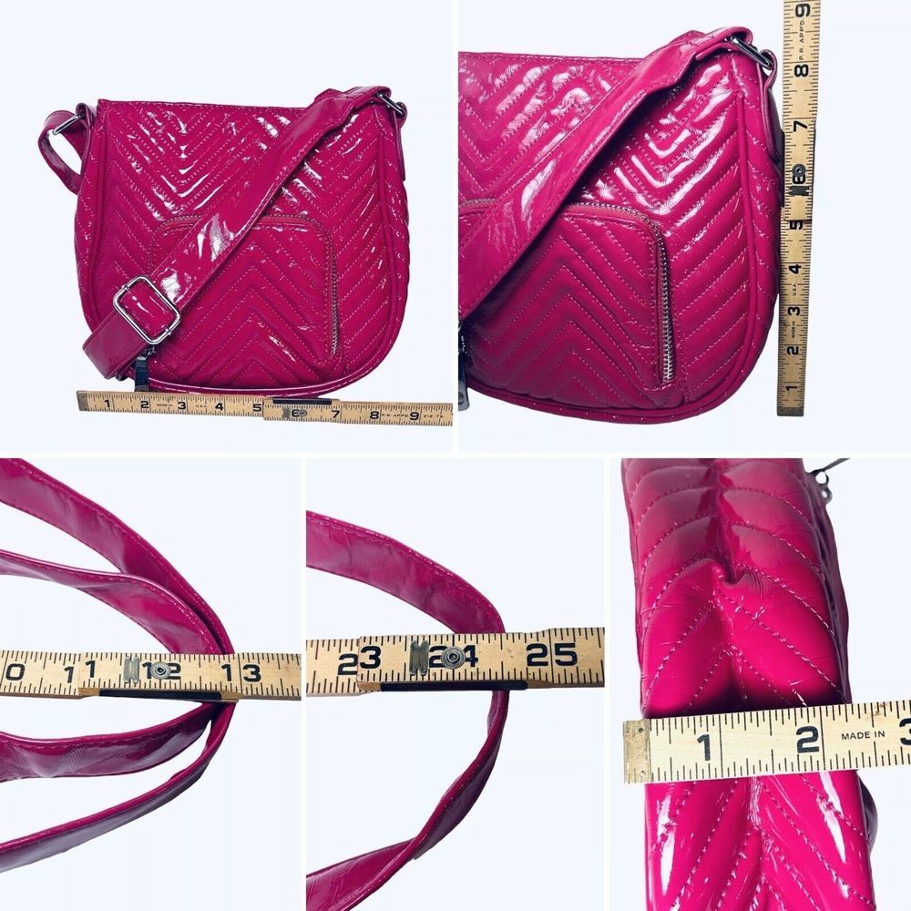 Big‎ Buddha Crossbody Bag Shoulder Tote Bright Pink Faux Patent Leather Chevron - Picture 16 of 16